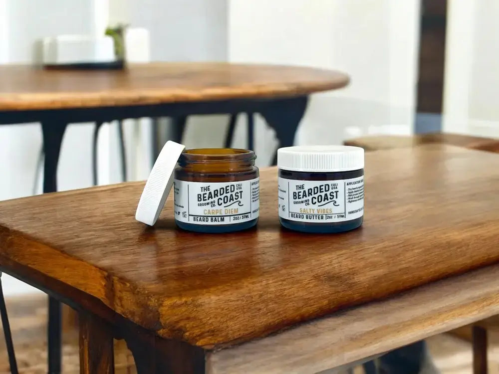 Bearded Coast beard balm and butter containers addressing gritty texture issue