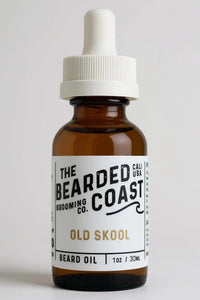 Bearded Coast Old Skool Beard Oil bottle with white dropper and vintage-inspired label, 1 oz / 30 ml size