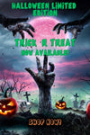 Bearded Coast Halloween-themed promotional banner with pumpkins, a zombie hand, and text about a limited edition product.