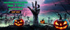 Bearded Coast Halloween-themed promotional banner with pumpkins, a zombie hand, and text about a limited edition product.