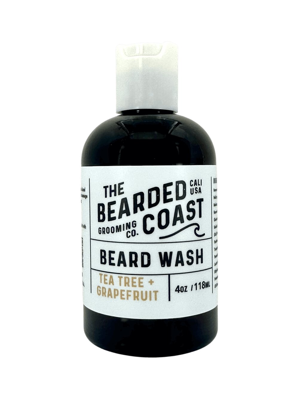 4oz bottle of Tea Tree + Grapefruit beard wash by The Bearded Coast