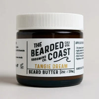 Bearded Coast Tangie Dream Beard Butter in amber jar with white lid and citrus-toned label, 2 oz / 59 ml size