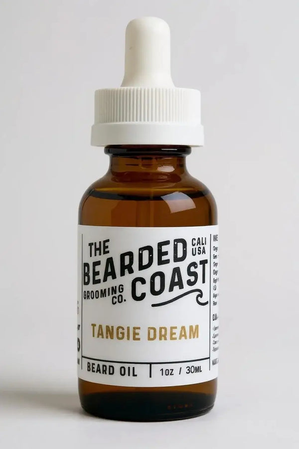 Bearded Coast Tangie Dream Beard Oil bottle with white dropper and citrus-inspired label, 1 oz / 30 ml size