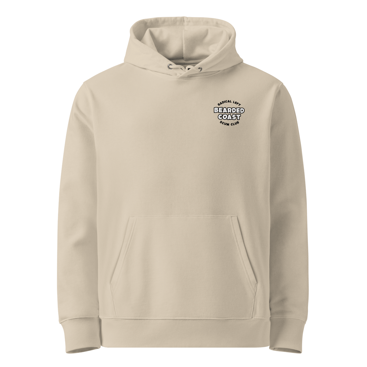 Radical Left Scum Club all gender organic hoodie in beige with kangaroo pocket.