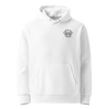 Radical Left Scum Club all gender organic hoodie in white with kangaroo pocket and logo.
