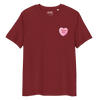 Abolish ICE candy heart all gender organic ribbed neck t-shirt in maroon color.