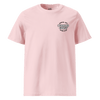 Radical Left Scum Club all gender organic ribbed neck t-shirt in pink, featuring a coastal design.