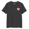 Abolish ICE candy heart graphic on an all gender organic ribbed neck t-shirt.