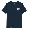 Abolish ICE Candy Heart all gender organic ribbed neck t-shirt in navy blue.