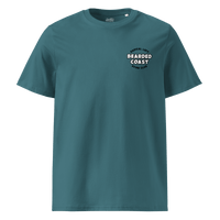 Radical Left Scum Club all gender organic ribbed neck t-shirt in teal with Bearded Coast logo.