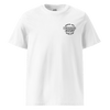 Radical Left Scum Club all gender organic ribbed neck t-shirt in white with unique logo design.